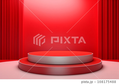 3D Red Podium on Stage Red Background: Minimal Product Display Presentation 3D Red Podium on Stage Red Background: Minimal Product Display Presentation 108175488