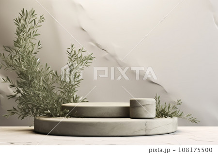 Stone Podium with Olive Branches. Natural Organic Spa Concept 108175500