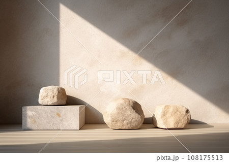 Abstract Minimalist Modern Concrete Stone Podium with Light and Shadow 108175513