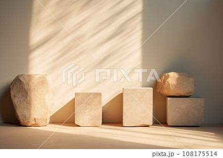 Abstract Minimalist Modern Concrete Stone Podium with Light and Shadow 108175514