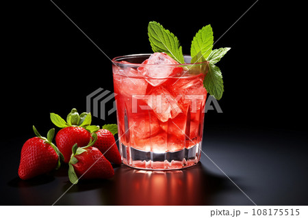 Strawberry Alcoholic Cocktail, Refreshing Summer Drink on White Background 108175515