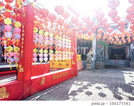 Chinese lanterns in Jui Tui temple entrance in Phuket, Thailand 108175561