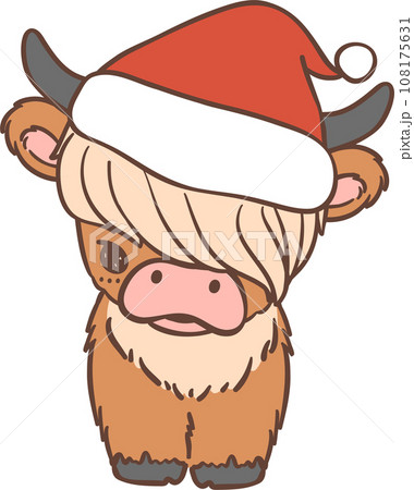 Cute Christmas highland cow cartoon kid hand drawing Cute Christmas highland cow cartoon kid hand drawing 108175631