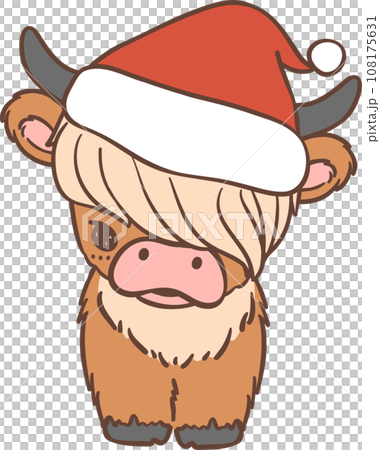 Cute Christmas highland cow cartoon kid hand drawing Cute Christmas highland cow cartoon kid hand drawing 108175631