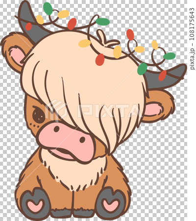 Cute Christmas highland cow cartoon kid hand drawing 108175643