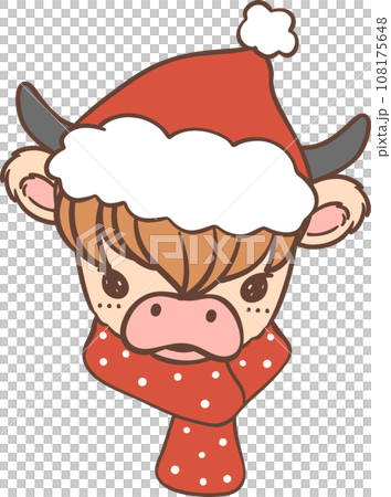 Cute Christmas highland cow cartoon kid hand drawing 108175648