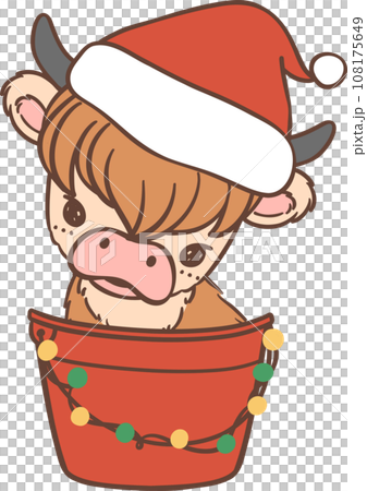 Cute Christmas highland cow cartoon kid hand drawing 108175649