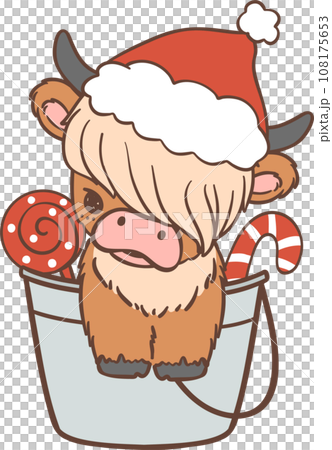 Cute Christmas highland cow cartoon kid hand drawing Cute Christmas highland cow cartoon kid hand drawing 108175653