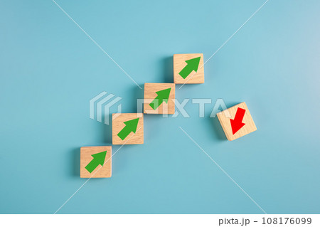 business unsuccessful and financial collapse concept.arrow growth up and down of business plan. 108176099