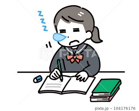 勉強中に寝てしまう中学生の女の子(上半身) 108176176