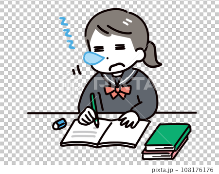 勉強中に寝てしまう中学生の女の子(上半身) 108176176