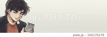 昭和劇画漫画風・イキり動画炎上…スマホを見て泣く学生 108176276