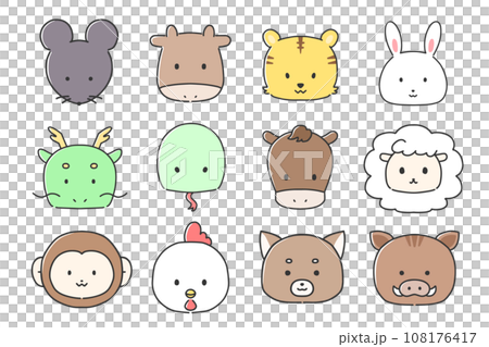 可愛的十二生肖動物面孔插圖集 可愛的十二生肖動物面孔插圖集 108176417