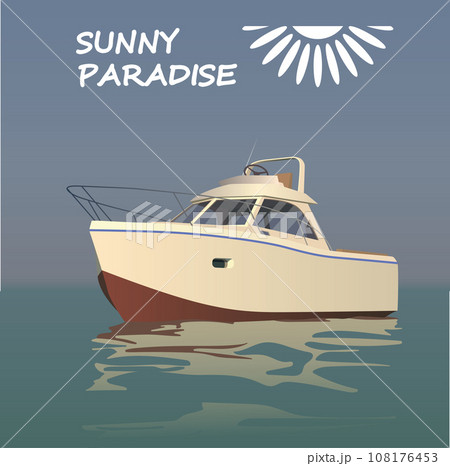 A white yacht stands on the water against a blue sky. Vector. 108176453