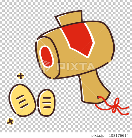 かわいい打ち出の小槌のイラスト かわいい打ち出の小槌のイラスト 108176614