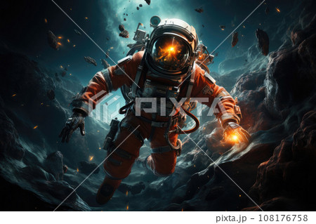 Futuristic space landscape and an astronaut in outer space 108176758