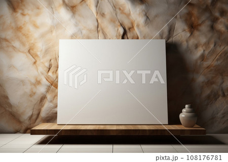 White stylish pedestal for advertising and displaying goods in natural colors 108176781