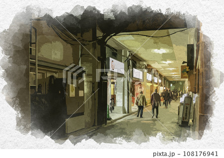 水彩画風 有楽町駅前 有楽町高架下センター商店街 東京都千代田区 水彩画風 有楽町駅前 有楽町高架下センター商店街 東京都千代田区 108176941