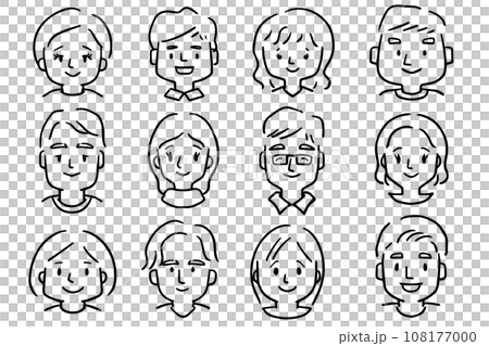Faces of various men and women monochrome icon set Faces of various men and women monochrome icon set 108177000