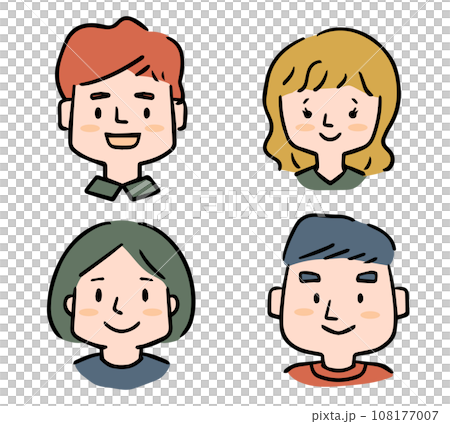 各種男性和女性面孔的圖標集 108177007