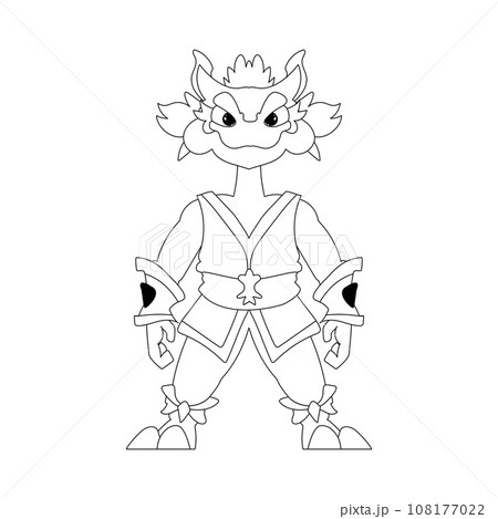 Mystical Shaolin warrior in the form of a Chinese dragon cartoon character. Coloring style Mystical Shaolin warrior in the form of a Chinese dragon cartoon character. Coloring style 108177022