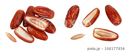 Dates isolated on white background . Top view. Flat lay 108177856
