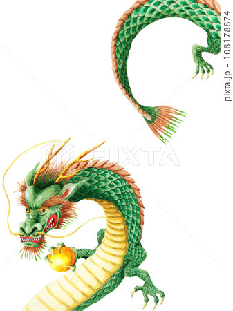 アナログ水彩玉を持つ龍 108178874