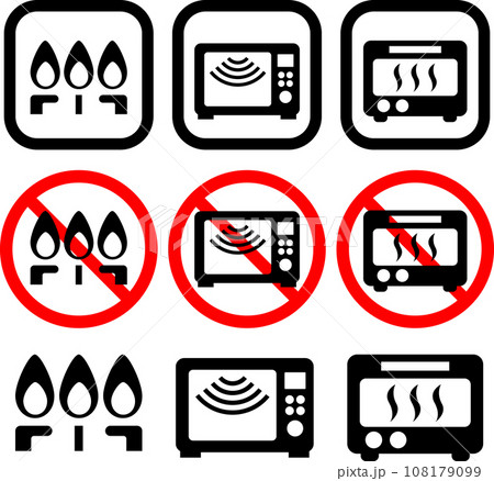 直火、電子レンジ、オーブンのアイコンセット 108179099