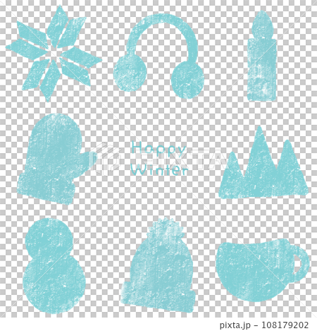 冬のイラストアイコンセット　スタンプ風かすれ加工（ブルー） 108179202