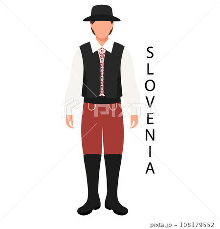 A man in Slovenian folk costume. Culture and traditions of Slovenia. Illustration, vector 108179552