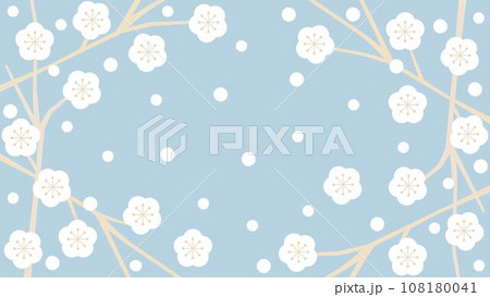 白い梅と雪のイラスト アスペクト比16:9バージョン 白い梅と雪のイラスト アスペクト比16:9バージョン 108180041