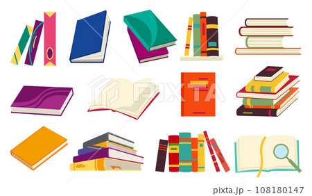 Vector books icon set. Learning or education concept. Different design of books or notebooks. Reading, learn and receive education through books. Read more books 108180147