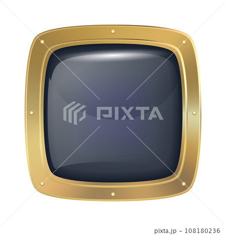 Porthole window icon. Safe round metalic spaceship illuminator decent. Vector steel window hole. Cruise aircraft porthole or fuselage cabin window Porthole window icon. Safe round metalic spaceship illuminator decent. Vector steel window hole. Cruise aircraft porthole or fuselage cabin window 108180236