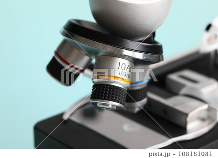 Chemistry microscope on modern blue background 108181081