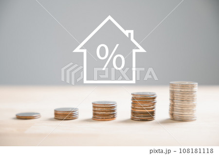 House icon crowns money coin stack the art of property investment. Insure your home asset, ensure rent income. Smartly invest for wealth, tax benefits, and sound finance. insurance 108181118