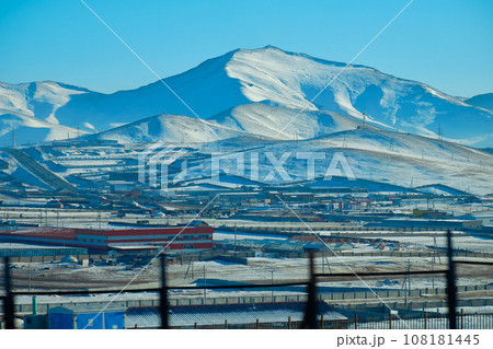 Mongolian steppe in winter during the daytime. 108181445