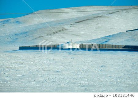 Mongolian steppe in winter during the daytime. 108181446