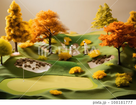 秋のゴルフ場（3D）ジオラマ 108181777