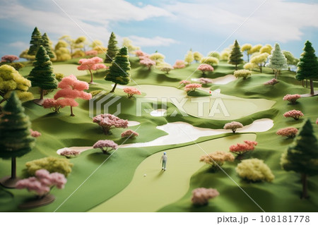 春のゴルフ場（3D）ジオラマ 108181778