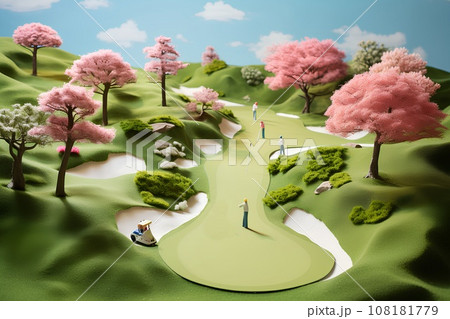 春のゴルフ場（3D）ジオラマ 108181779