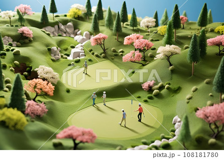 春のゴルフ場（3D）ジオラマ 108181780