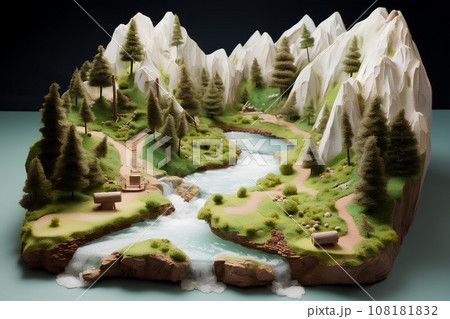 渓流釣り（3D）ジオラマのイラスト素材 [108181832] - PIXTA