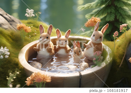 ウサギの温泉（3D）ジオラマ 108181917