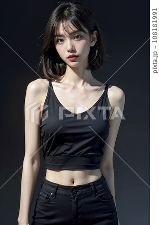 Premium AI Image  a woman wearing a gray tank top with a black