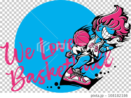 Basketball illustration <pink & light blue/WE LOVE BASKETBALL/girls> Basketball illustration <pink & light blue/WE LOVE BASKETBALL/girls> 108182186
