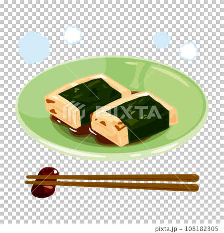 皿に盛られた海苔を巻いた焼き餅 108182305