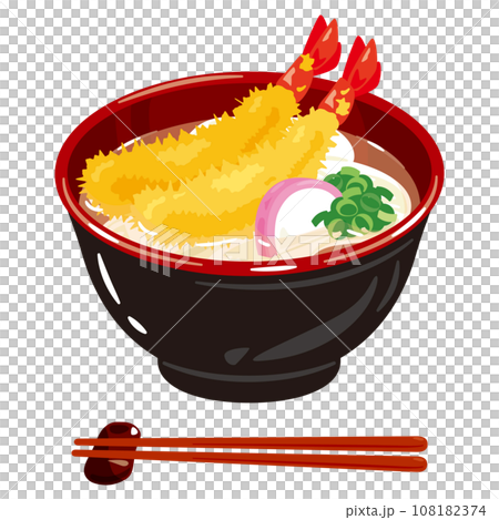 New Year's Eve udon served in a bowl Shrimp tempura udon 108182374