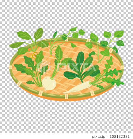 ザルに盛られた春の七草 108182381