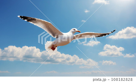 White seagull in blue sky 108182828