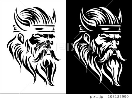 Viking Warrior Man Strong Mascot Face in Helmet 108182990